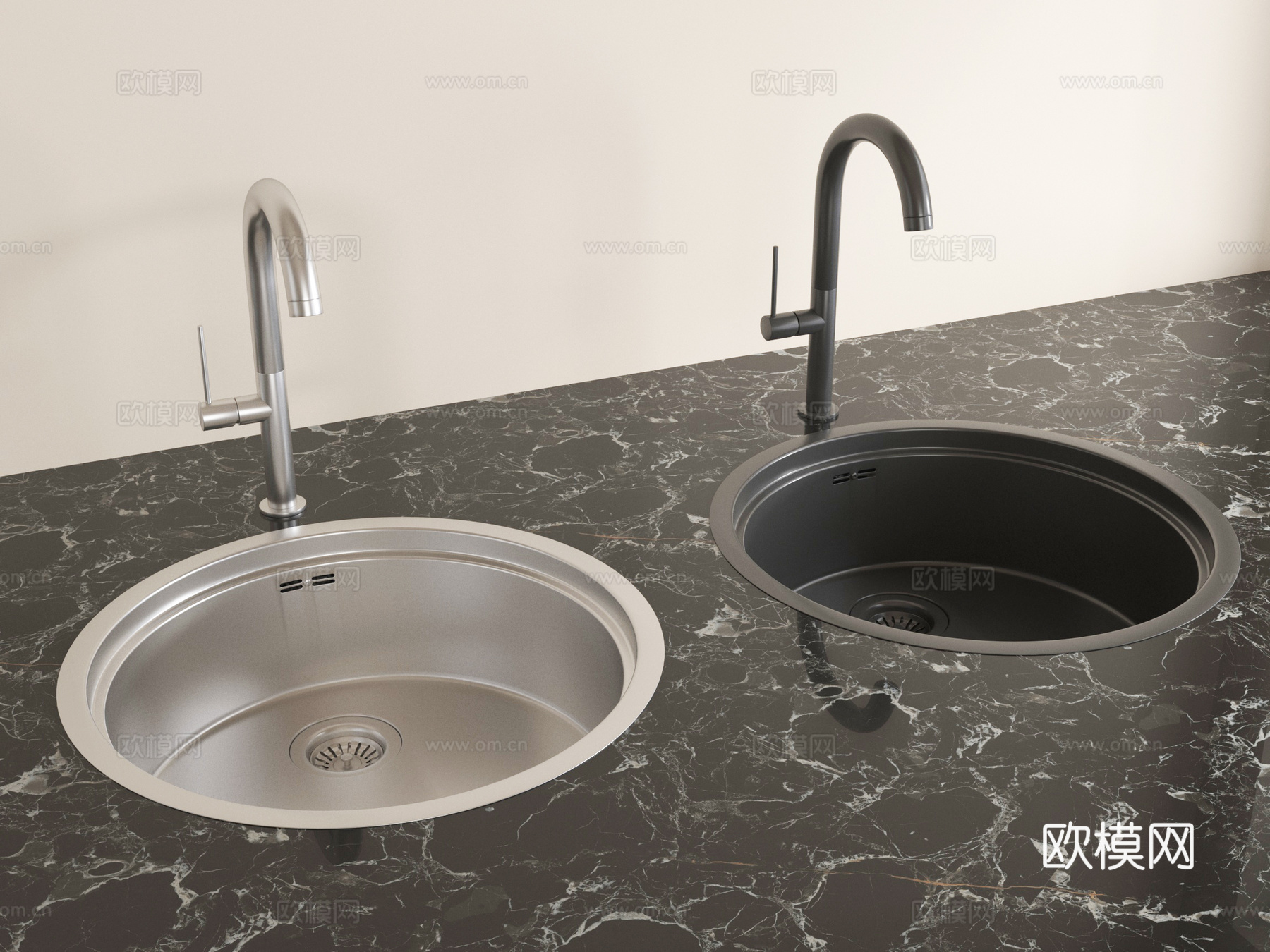 现代水槽洗菜池 洗菜盆水龙头 不锈钢水槽su模型