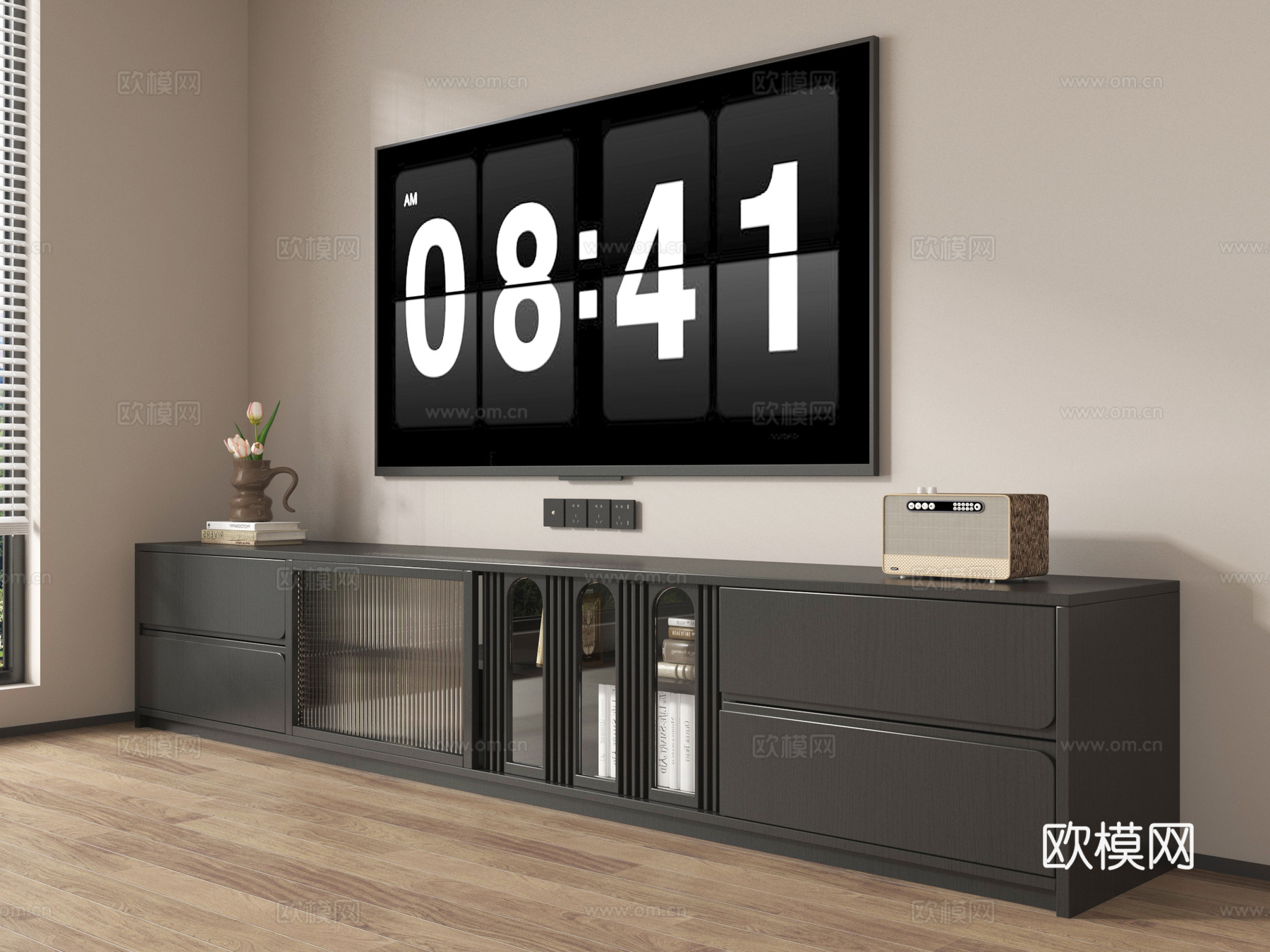 法式电视柜 电视 摆件su模型
