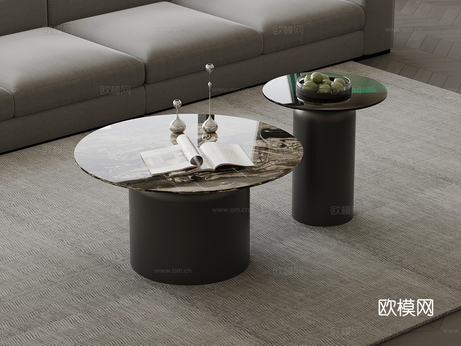 现代意式茶几 子母组合茶几su模型
