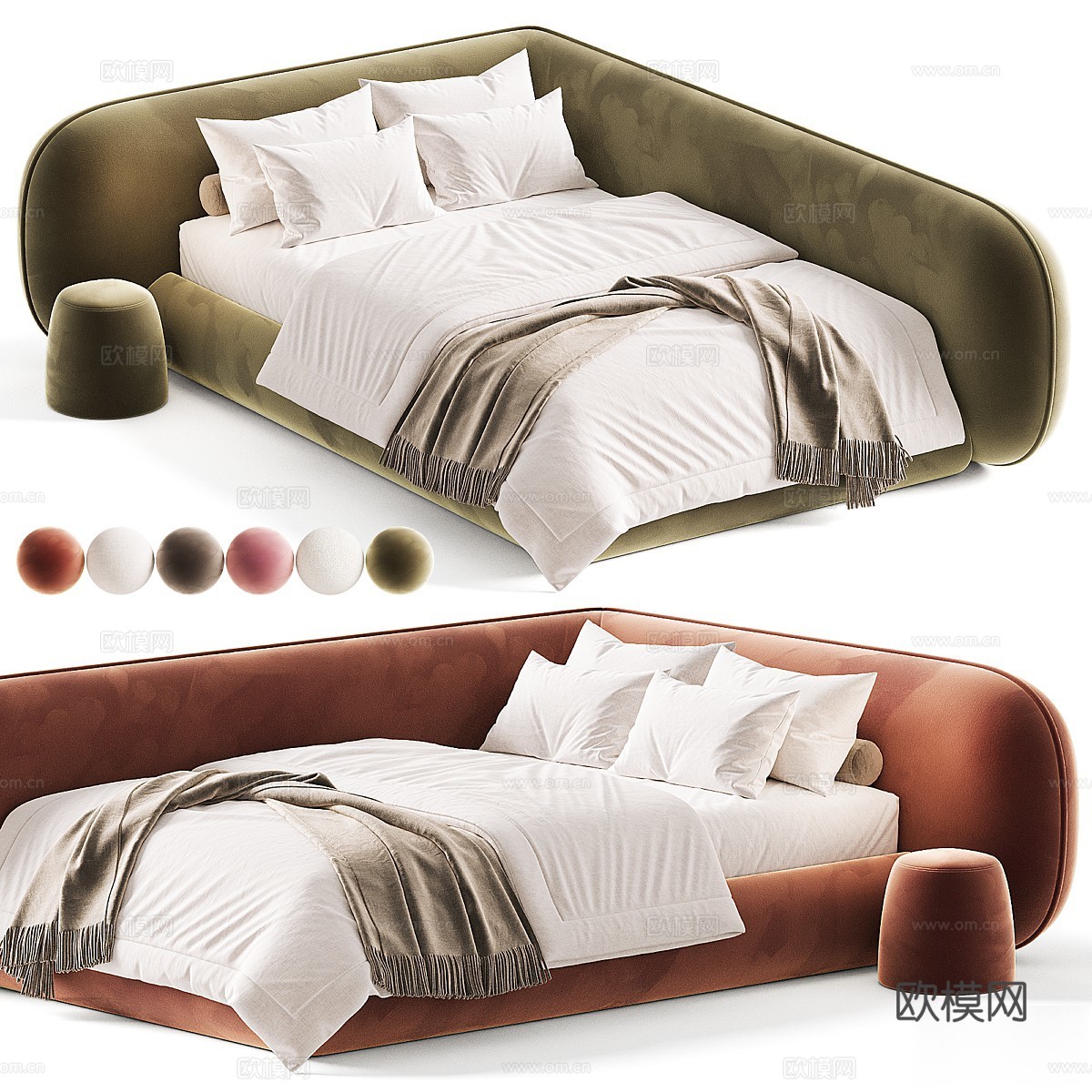 现代奶油风儿童布艺沙发床3d模型下载（渲染图3）