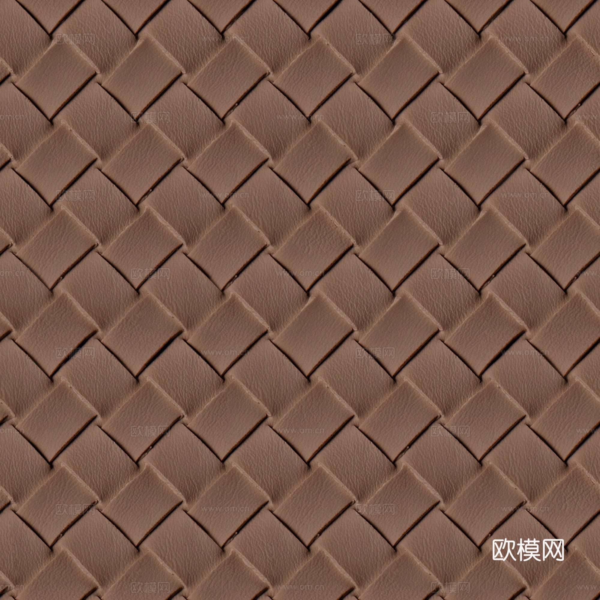 现代无缝菱形编织皮革 无缝棕色编织皮革