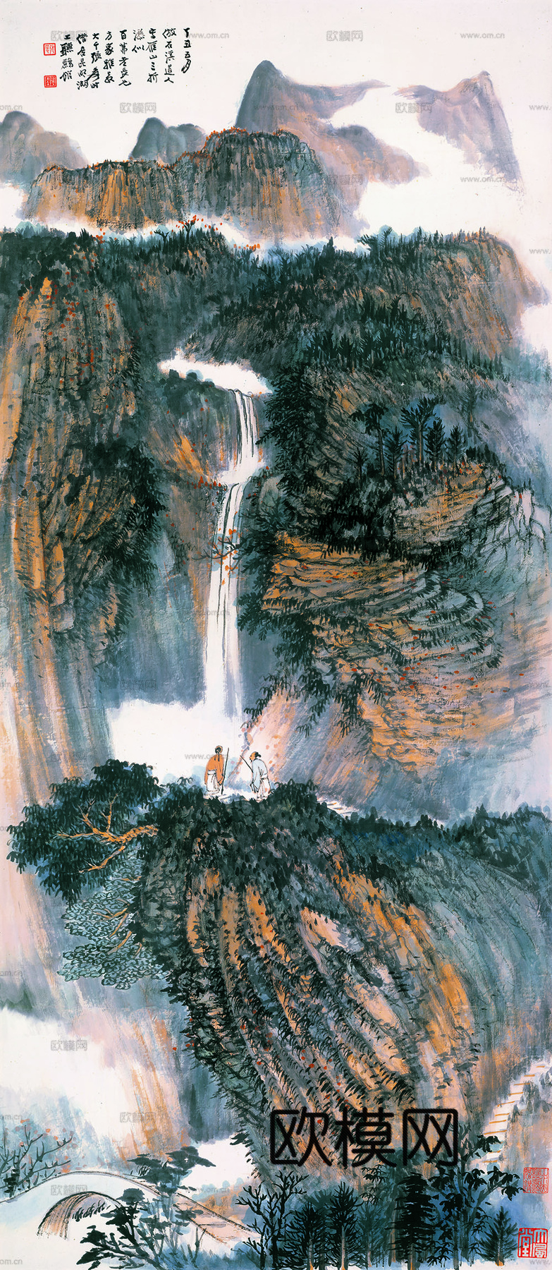 张大千绘画作品，中国近现代水墨画，写意水墨画仿石溪燕山图 纸