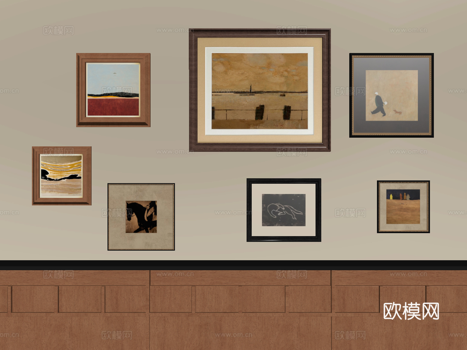 中古风挂画组合 装饰挂画su模型