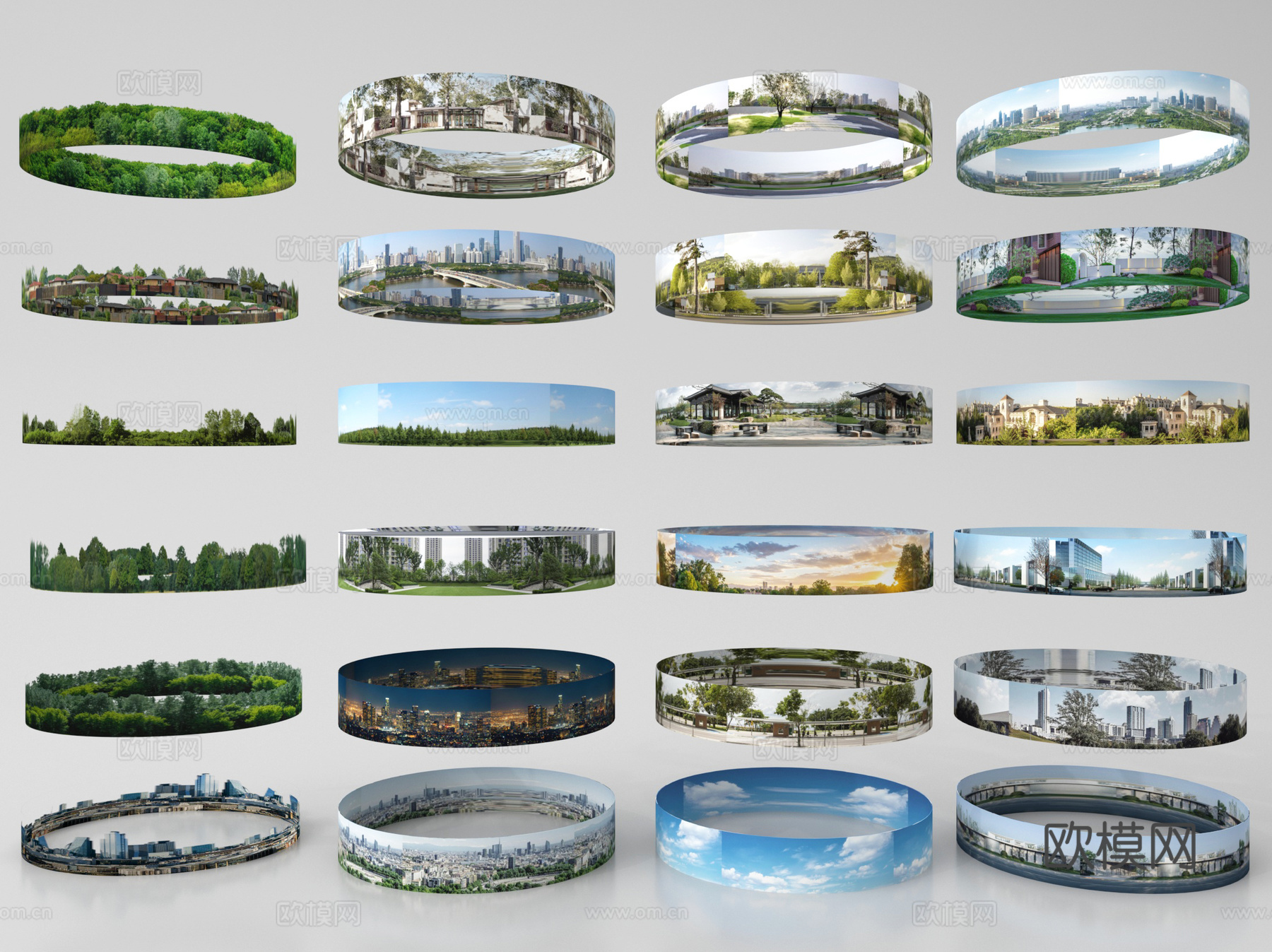 现代环绕背景 户外背景 城市植被环绕背景su模型