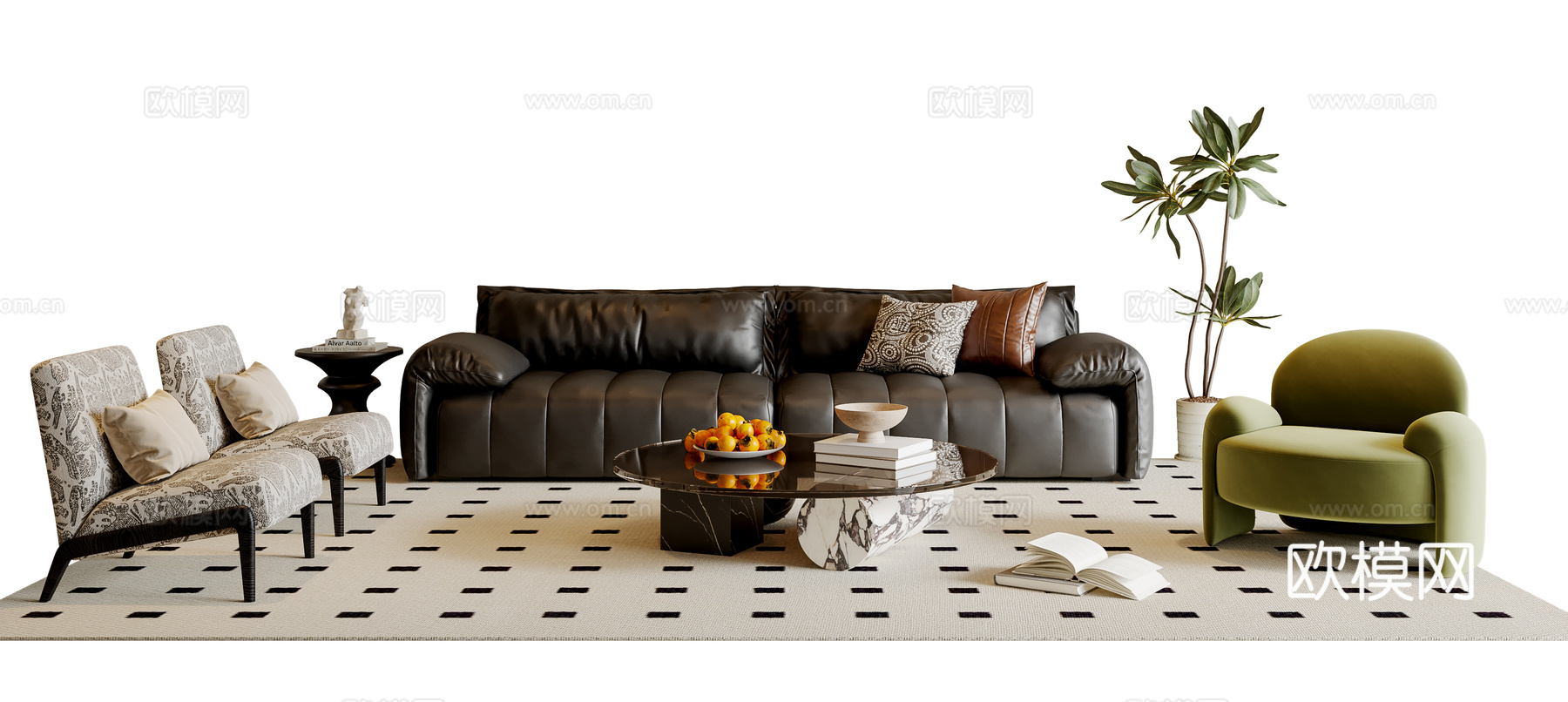 法式沙发茶几组合 多人沙发 休闲沙发 地毯su模型