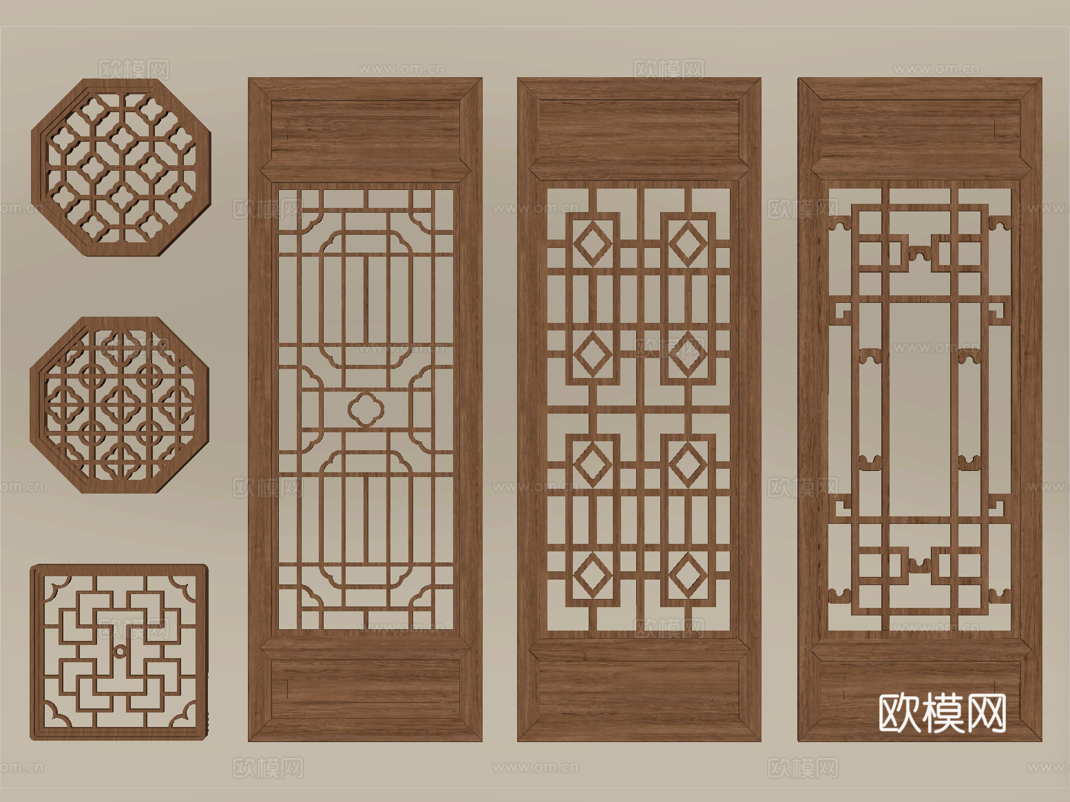 新中式镂空窗 镂花窗 花格 镂空花格窗su模型