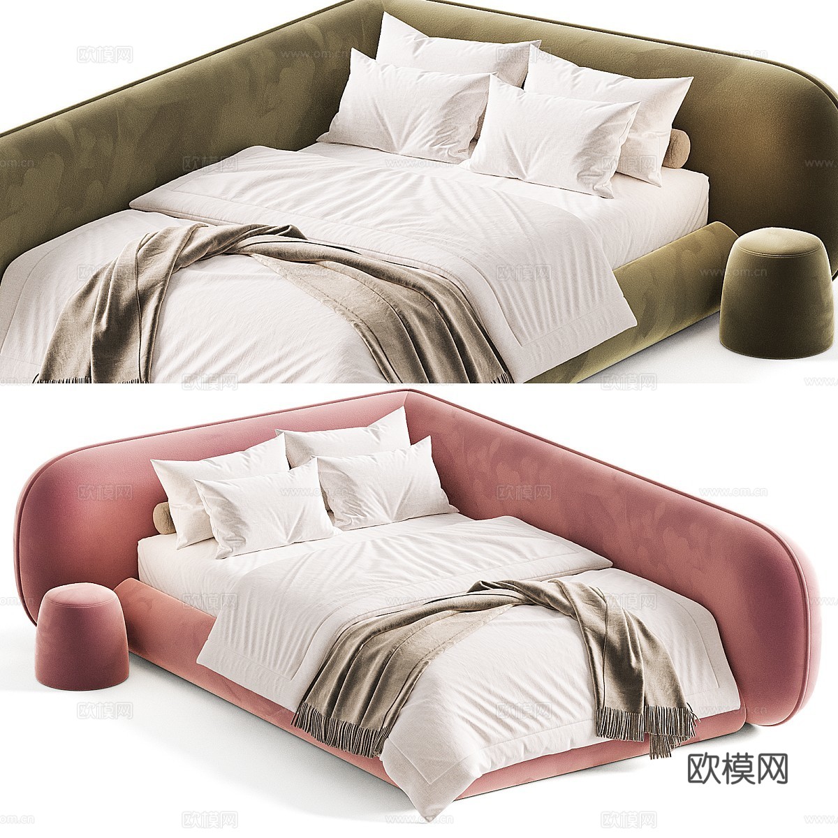 现代奶油风儿童布艺沙发床3d模型下载（渲染图6）