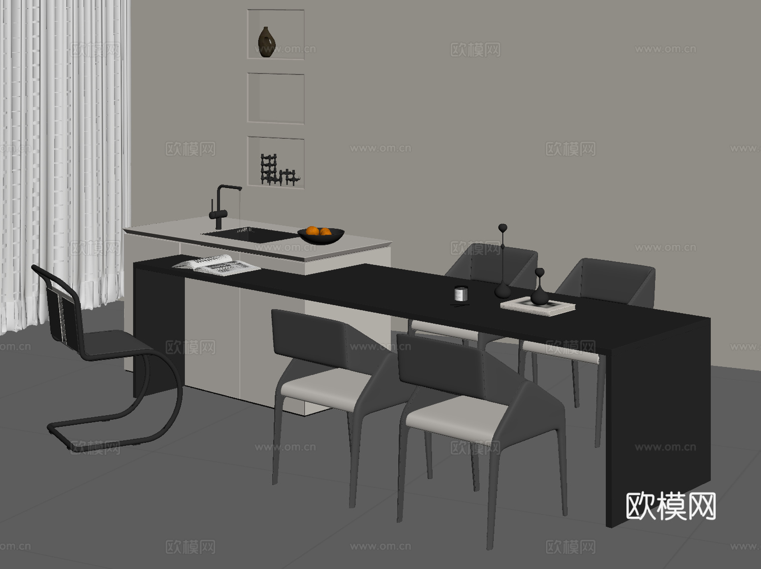 现代岛台su模型