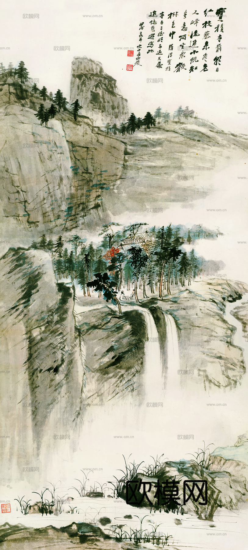 张大千绘画作品，中国近现代水墨画，写意水墨画-山水