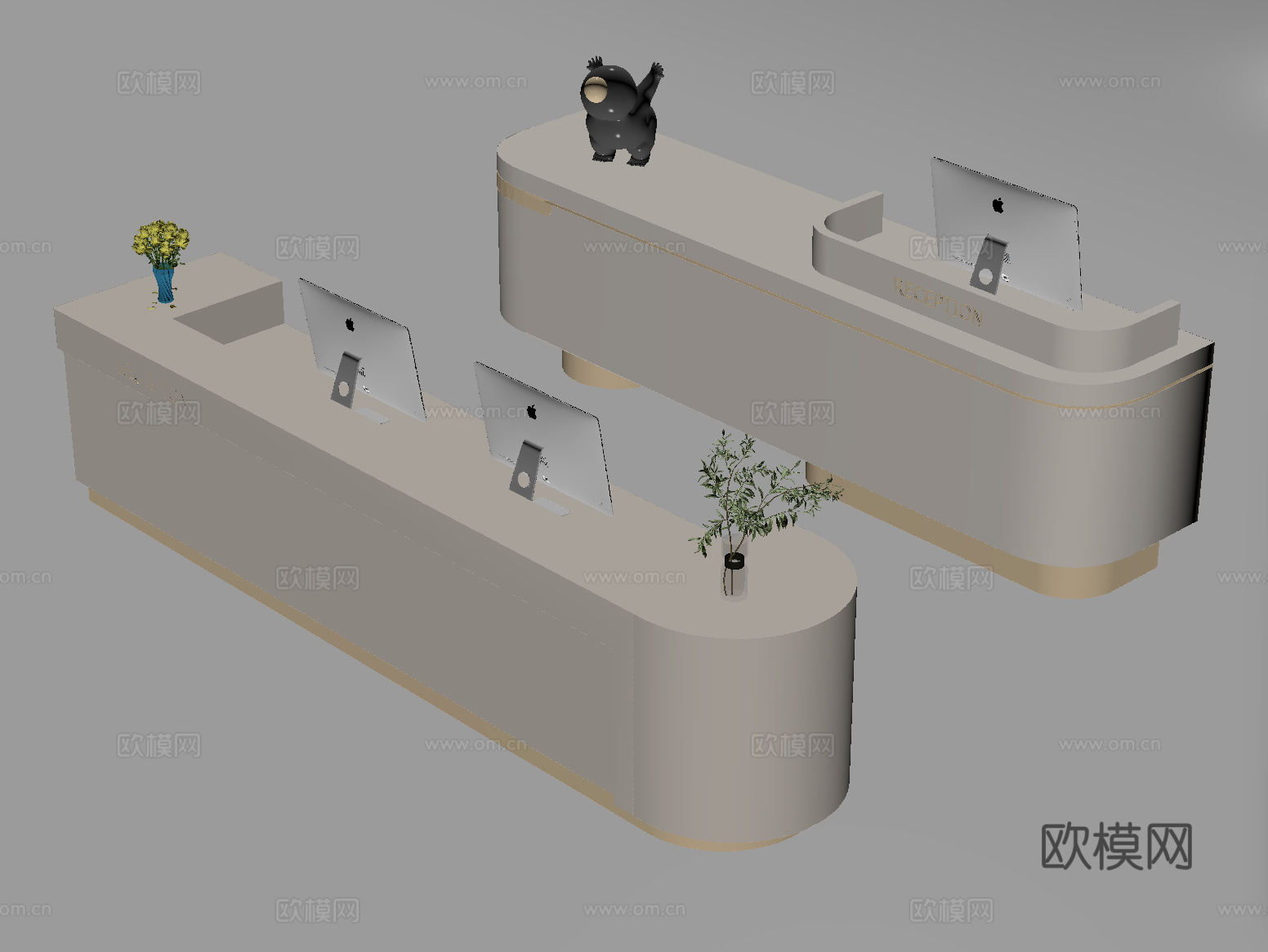 现代公司前台 接待区 吧台 接待台 服务台su模型