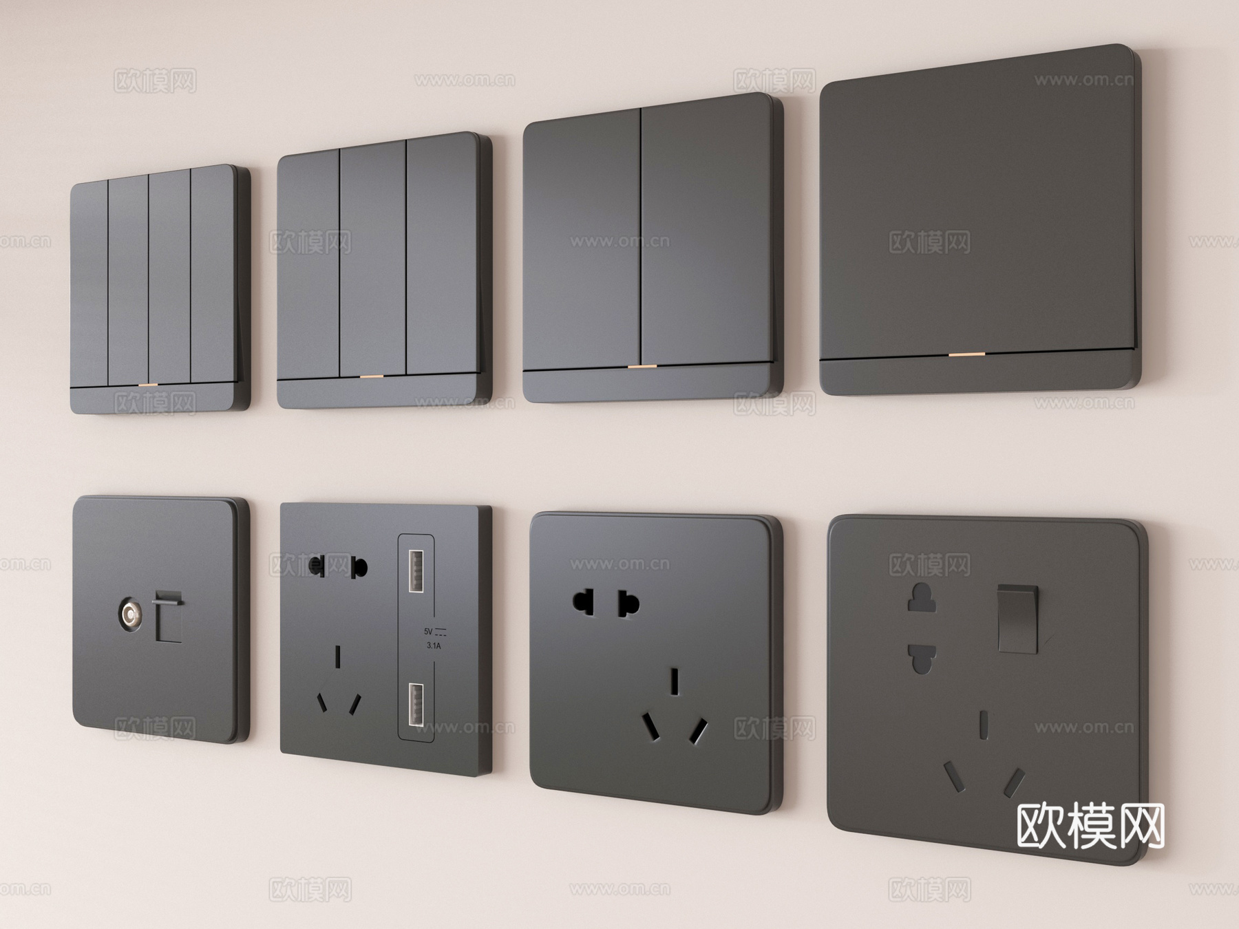 现代开关插座组合su模型