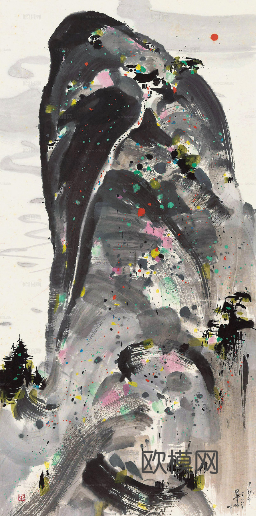 吴冠中绘画作品，写意水墨画，近现代水墨画，写意江南古镇水墨画下载