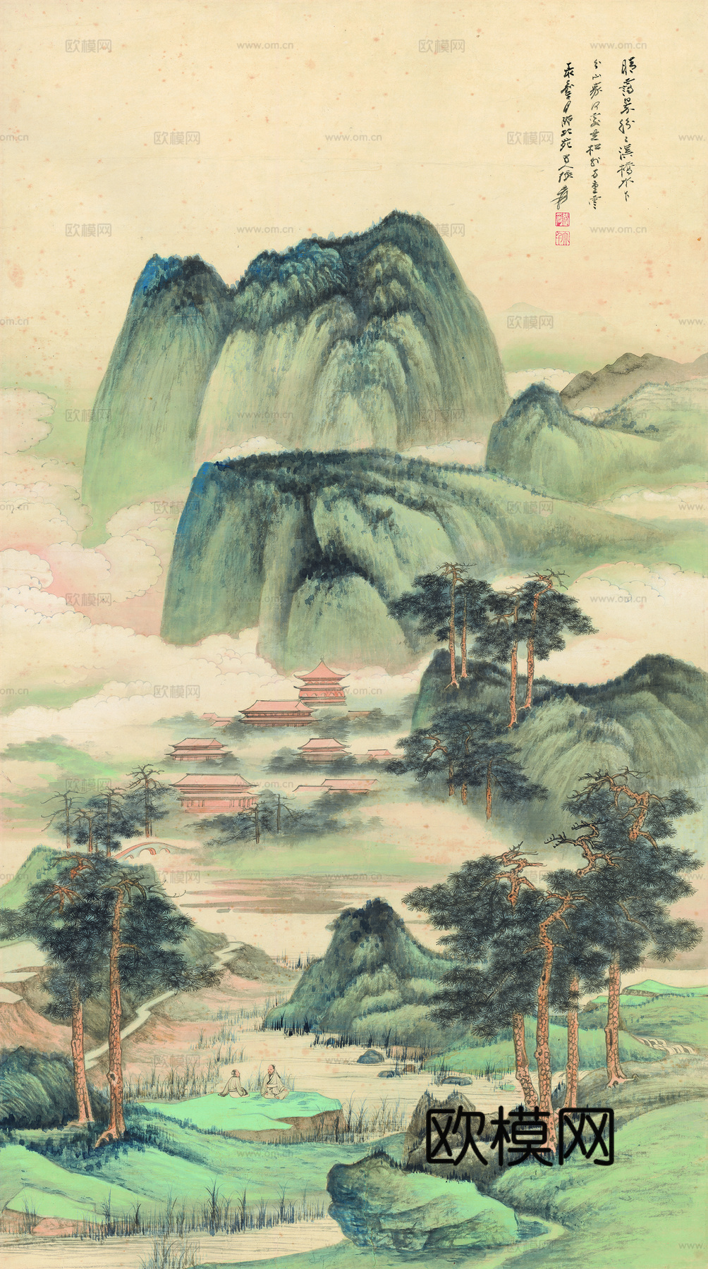 张大千绘画作品，中国近现代水墨画，写意水墨画精品中堂山水纸本