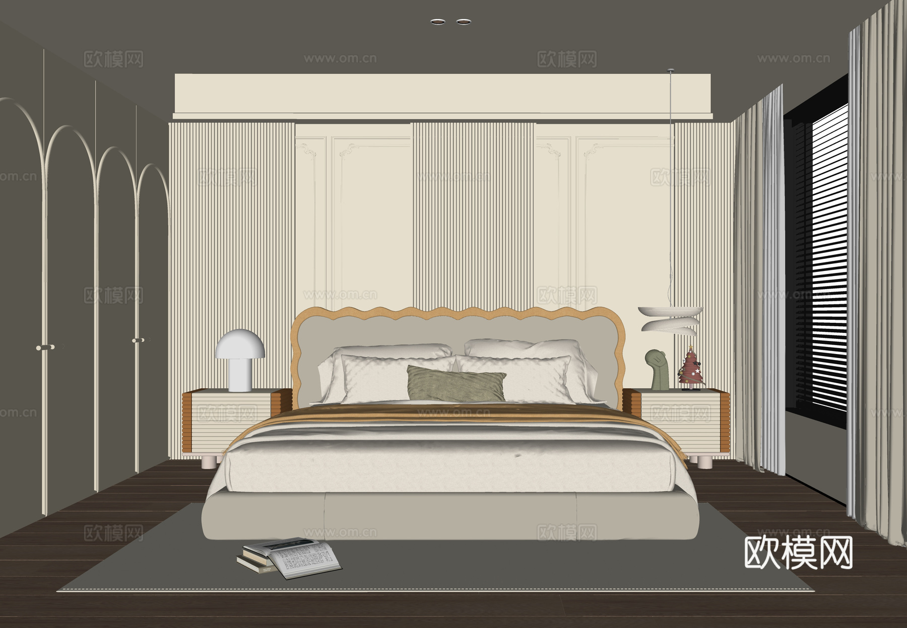 现代卧室 双人床 儿童房su模型