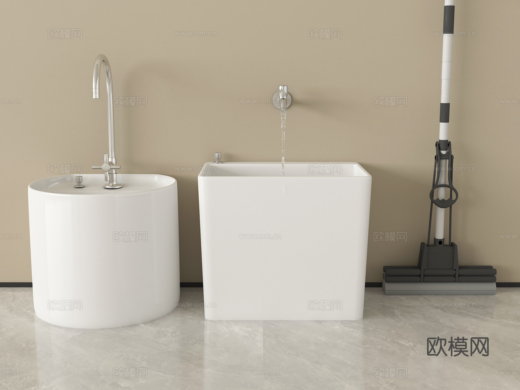 现代拖把池 拖布池 墩布池 拖把su模型