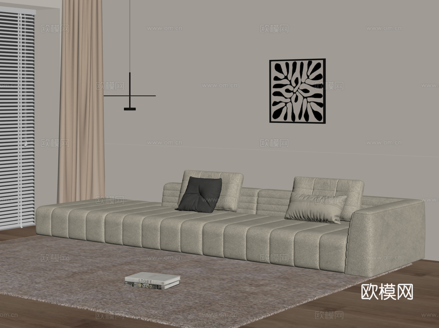 现代多人沙发 皮革休闲沙发su模型