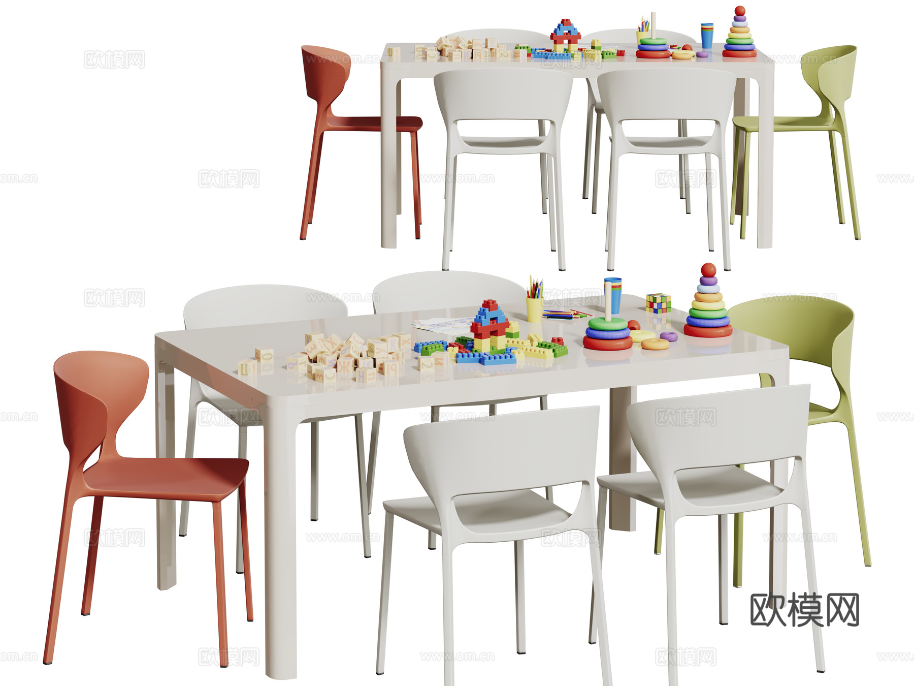 现代儿童桌椅组合 儿童玩具桌 儿童休闲桌椅 长桌su模型