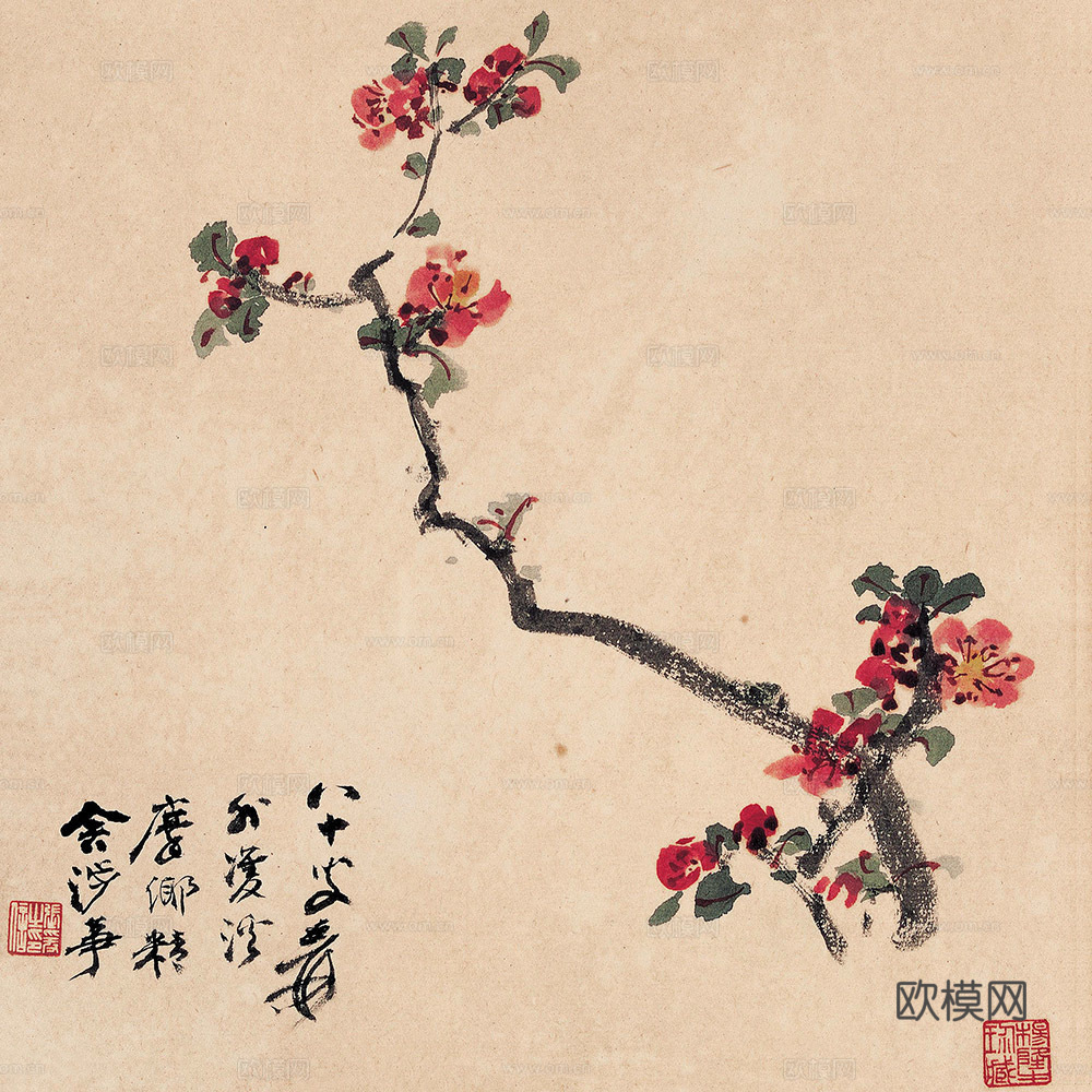 张大千绘画作品，中国近现代水墨画，写意水墨画梅花图