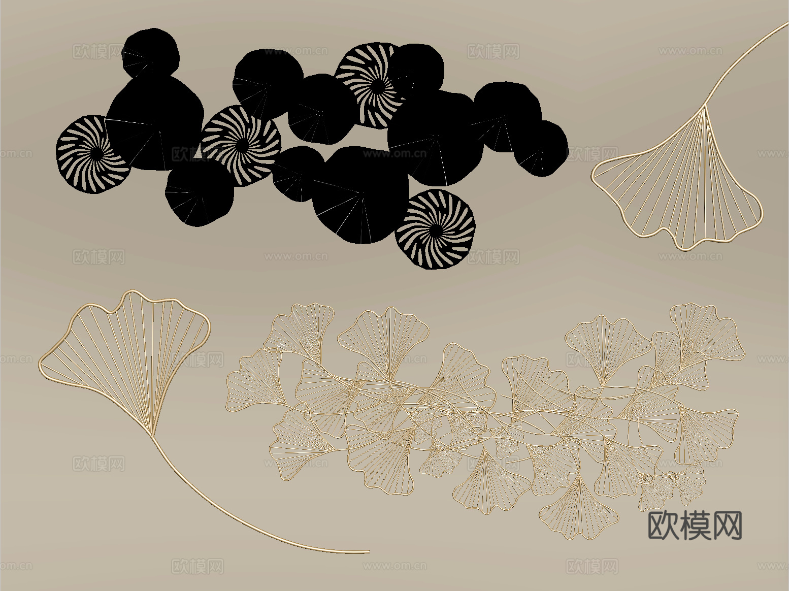新中式墙饰挂件 立体墙饰su模型