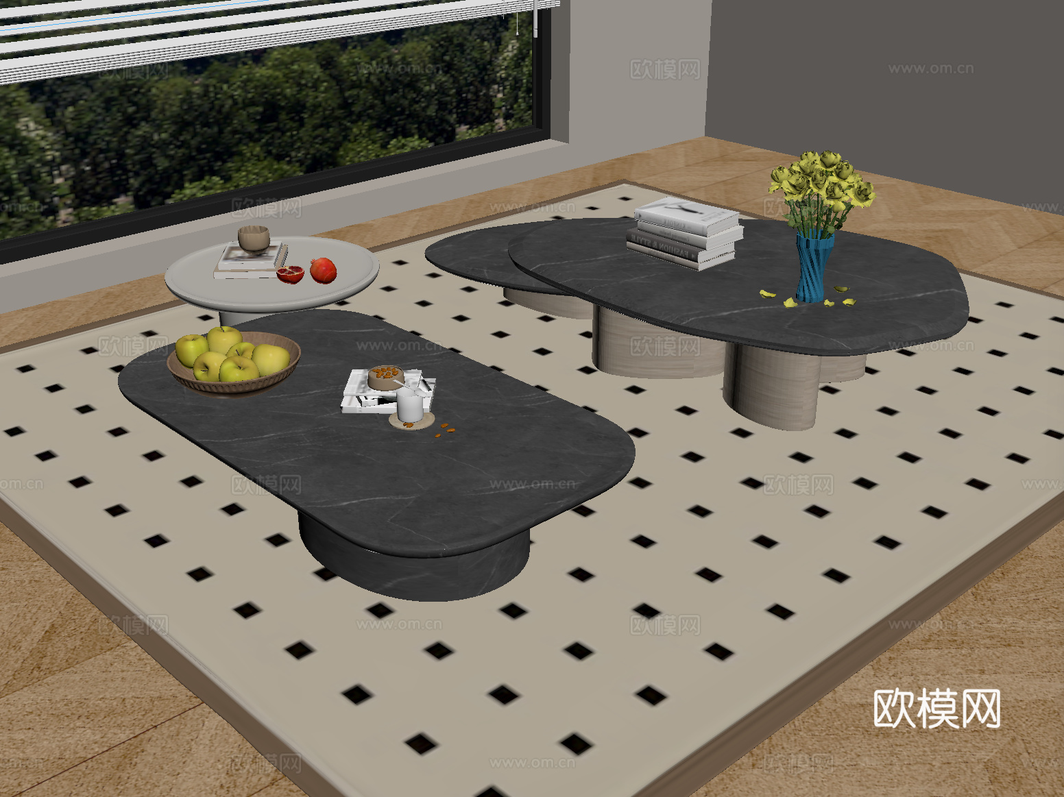 现代茶几组合 字母几 摆件su模型