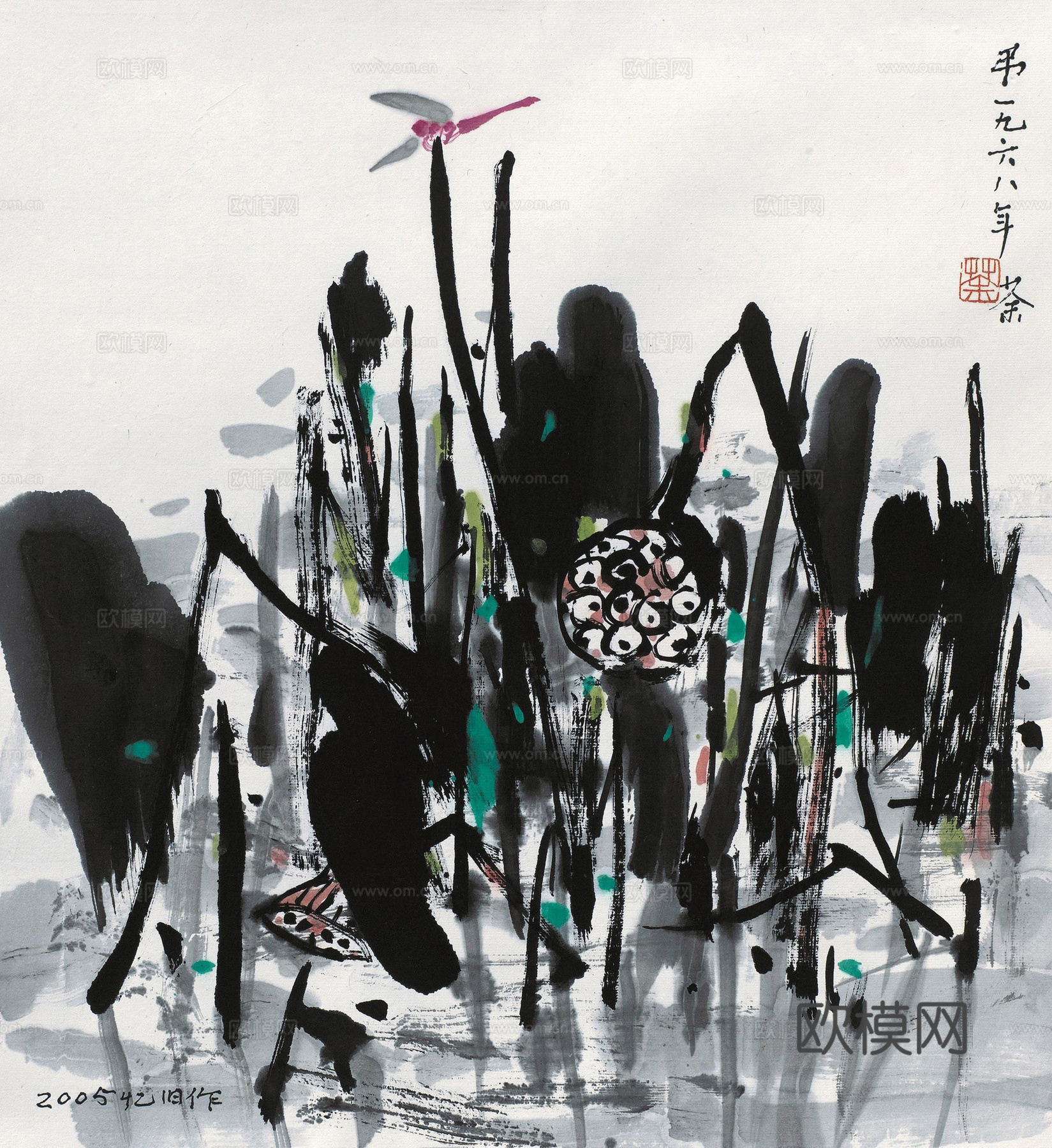 吴冠中绘画作品，写意水墨画，近现代水墨画，写意江南古镇水墨画下载