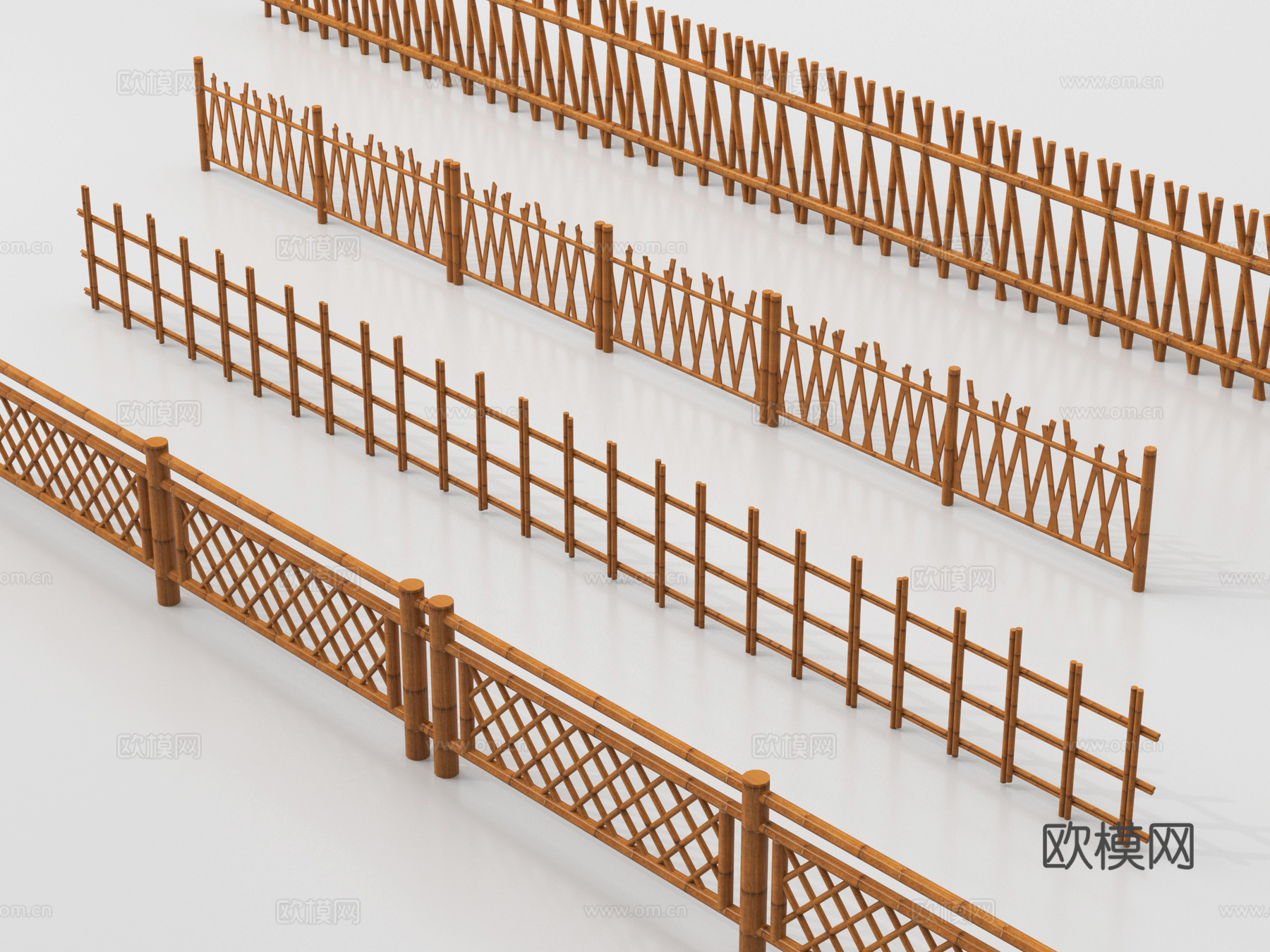 新中式护栏 围栏 木栏杆 木栅栏 竹栏su模型