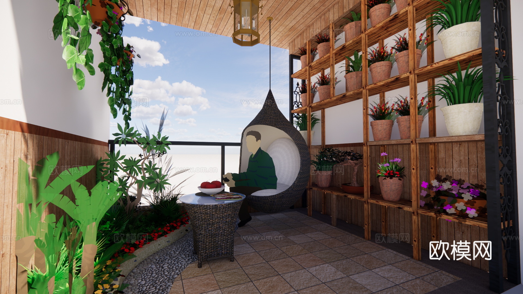 水池 阳光房 微景观 露台 造景 屋顶花园 水景 景观su模型