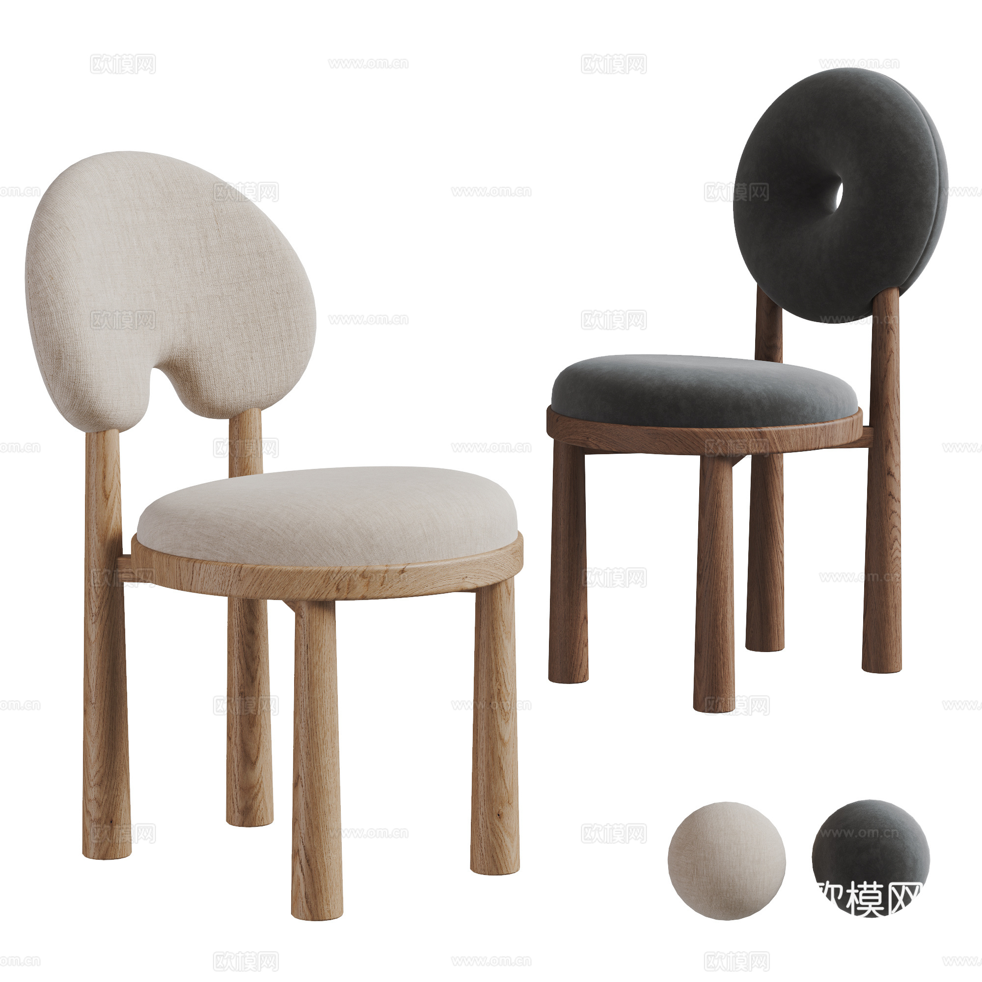 北欧奶油风单椅组合 餐椅 椅子 休闲椅su模型