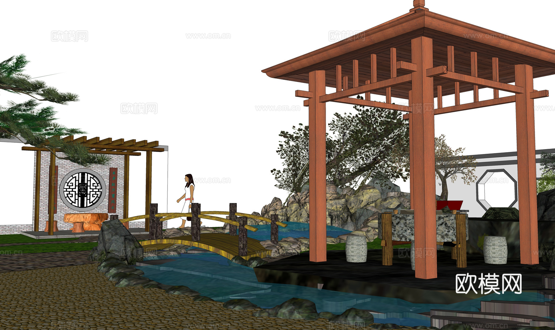 庭院灯 草坪灯 庭院门 微景观 水景su模型