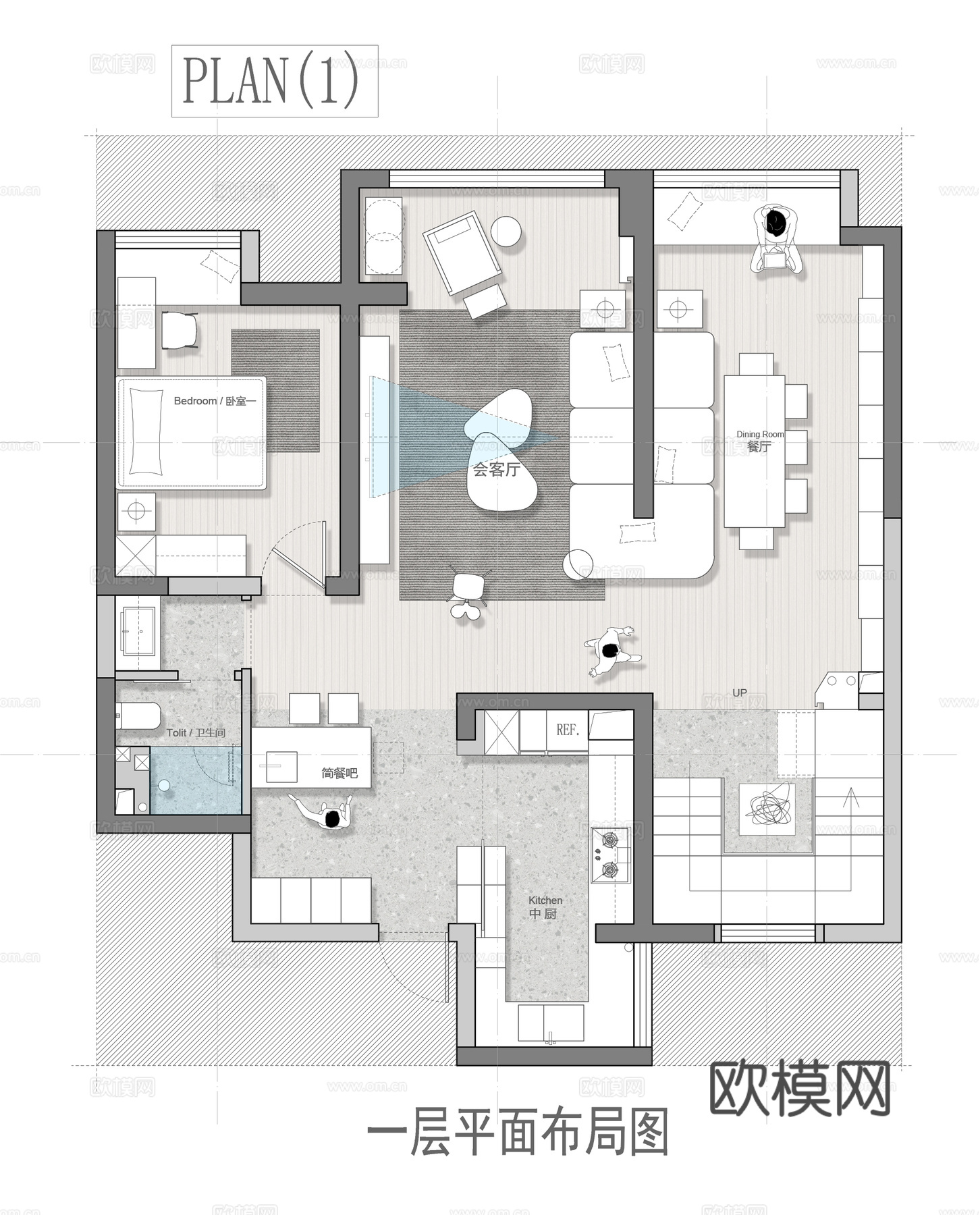 270㎡复式平面方案 彩平图cad施工图