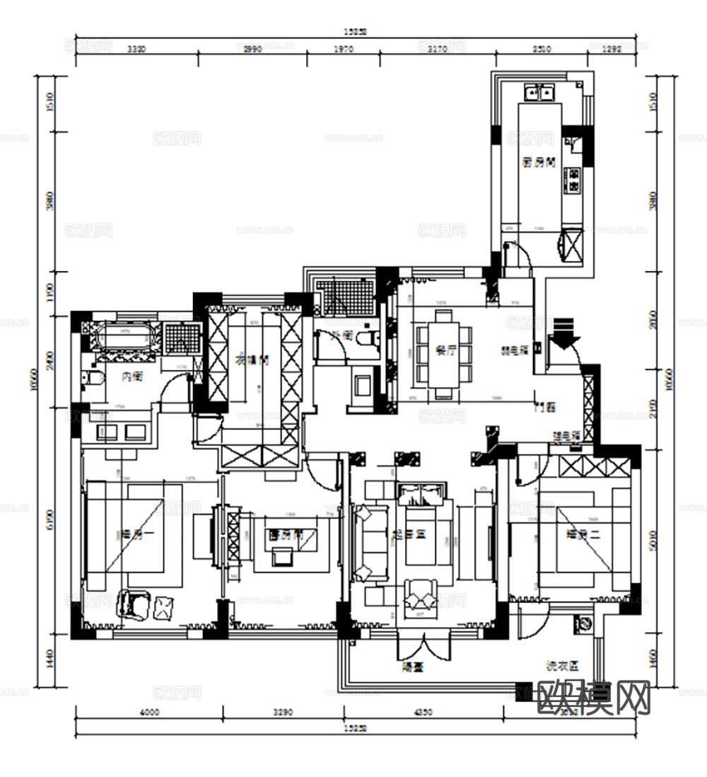 10套欧式古典风格住宅样板间大平层别墅复式CAD施工图效果图cad施工图
