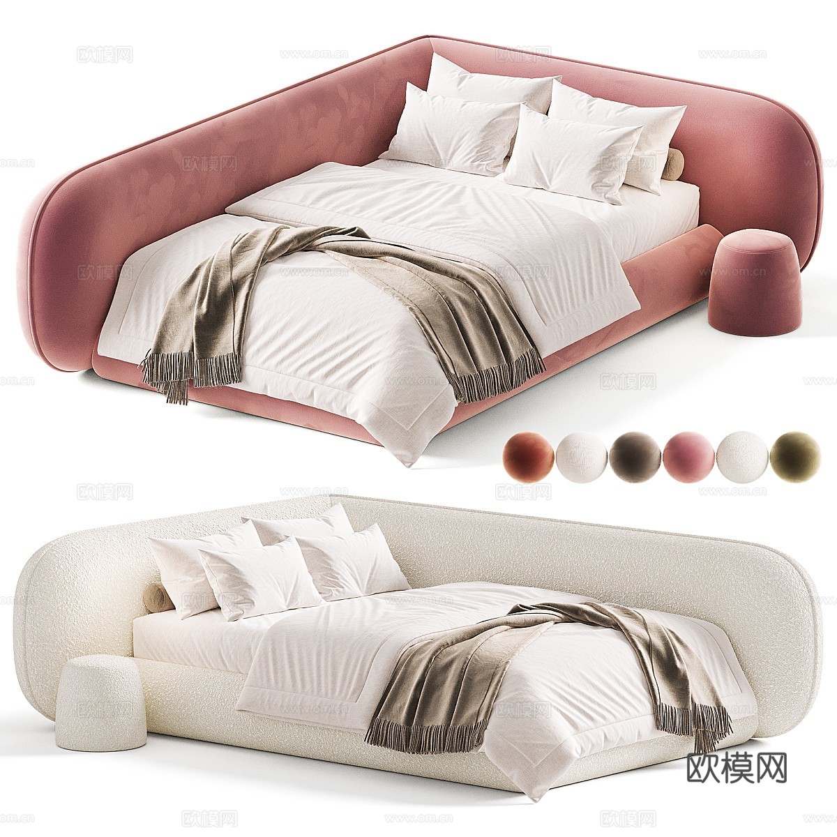 现代奶油风儿童布艺沙发床3d模型下载（渲染图1）