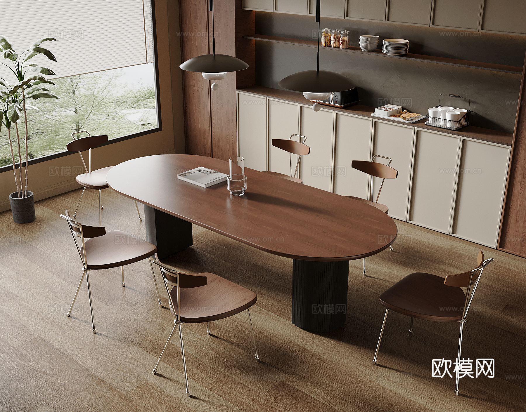 中古风餐厅 餐桌椅su模型