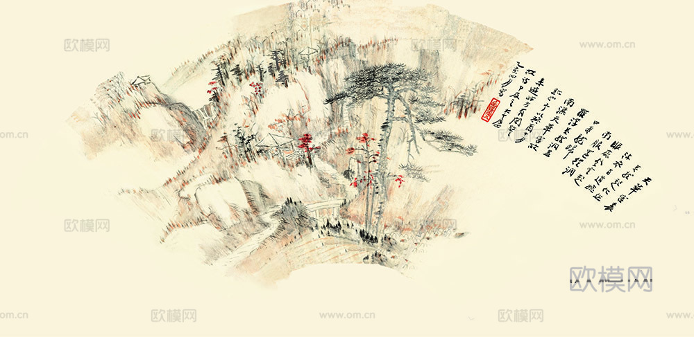 张大千绘画作品，中国近现代水墨画，写意水墨画扇面