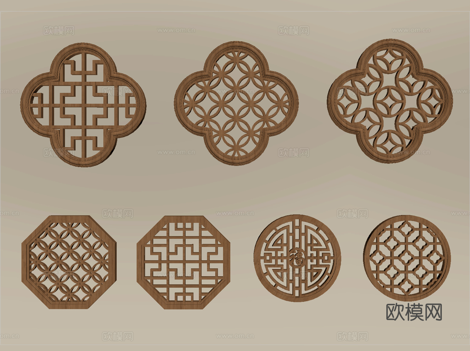 新中式镂花窗 镂空花窗 花格窗 雕花窗su模型