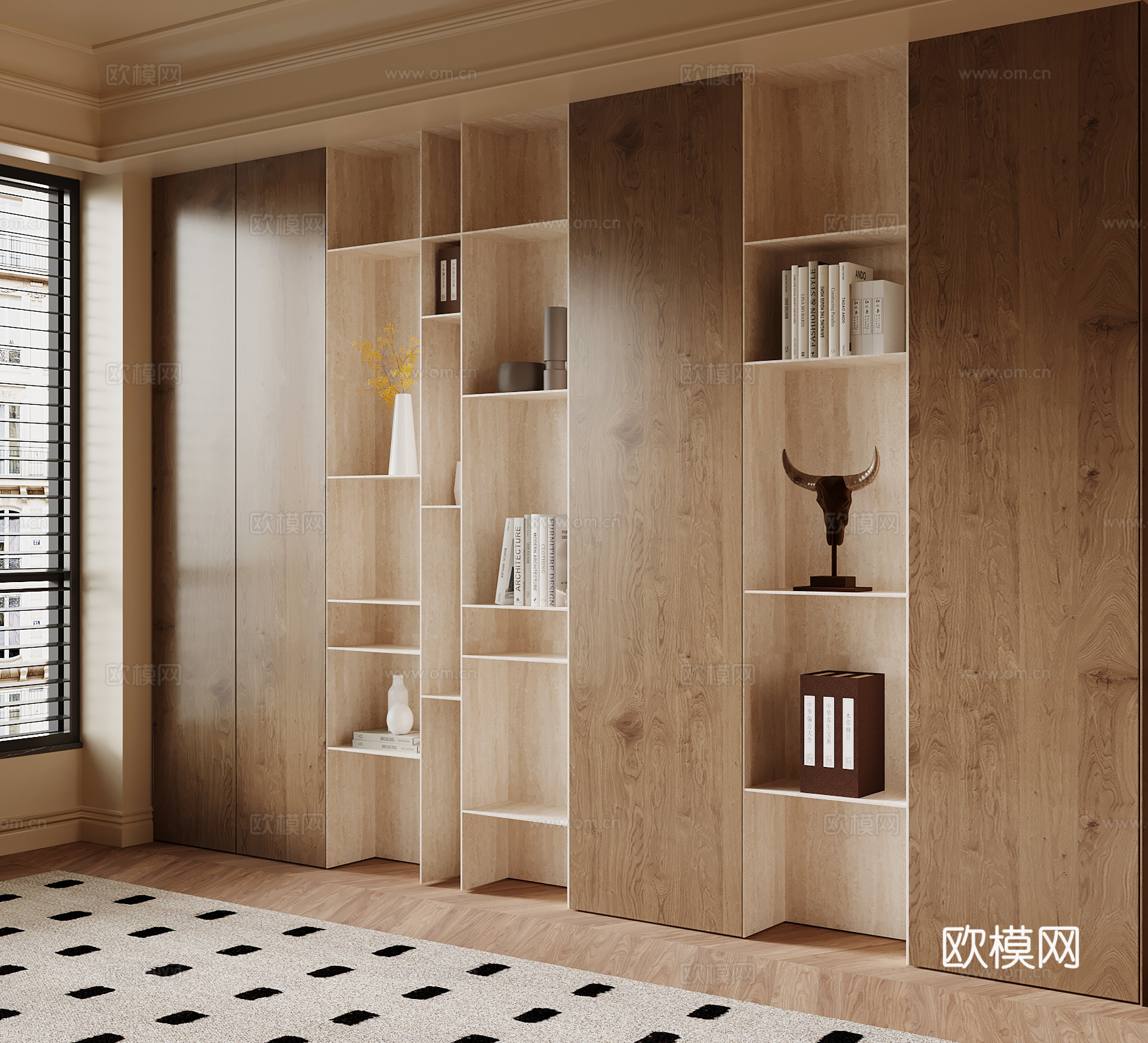 现代中古风书柜 置物柜su模型