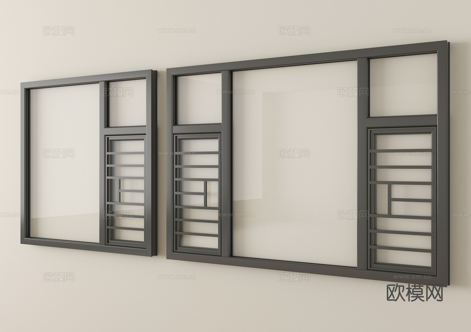 现代窗户组合 平开窗 阳台窗su模型