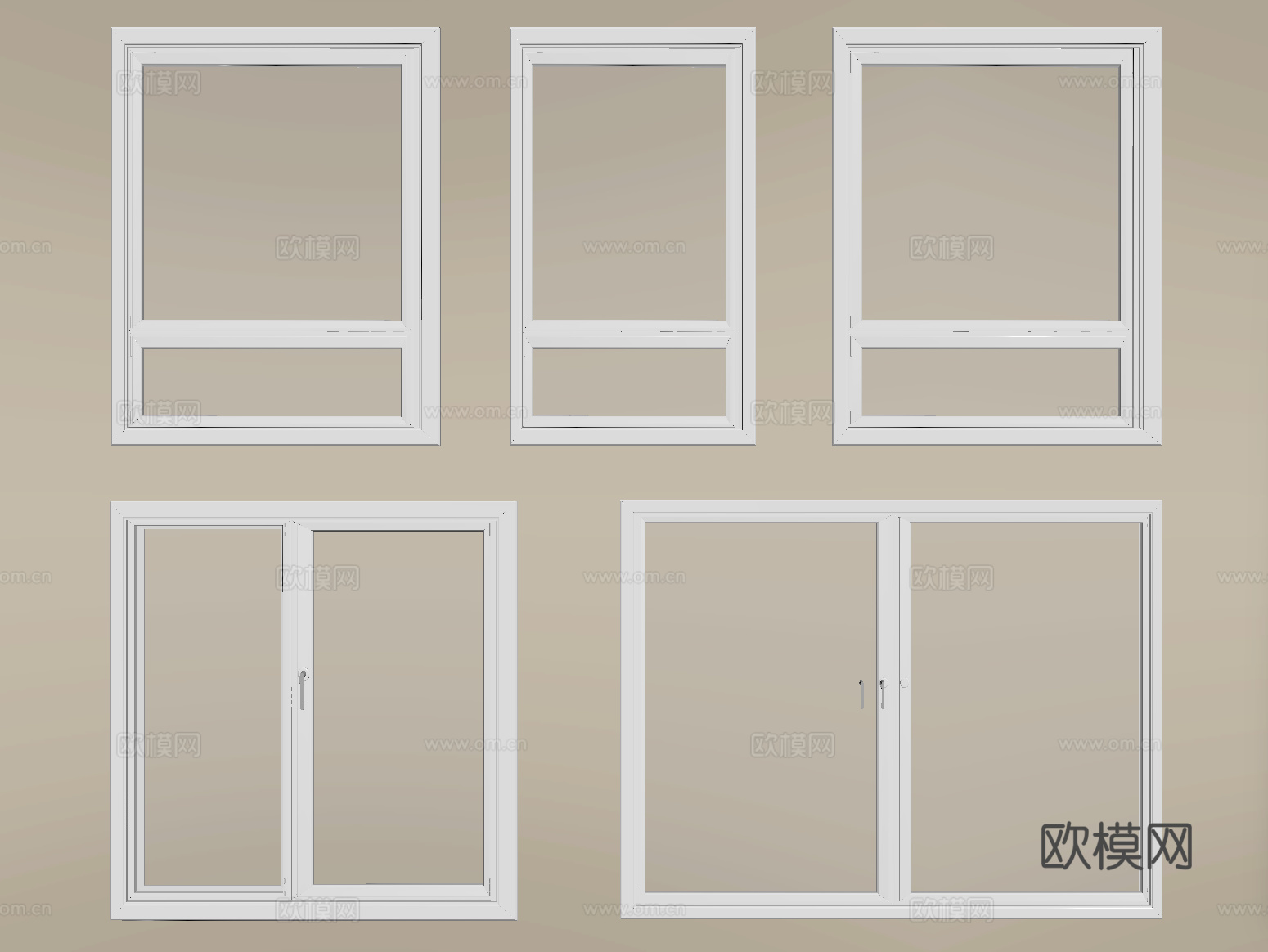 现代窗户组合 平开窗 阳台窗su模型