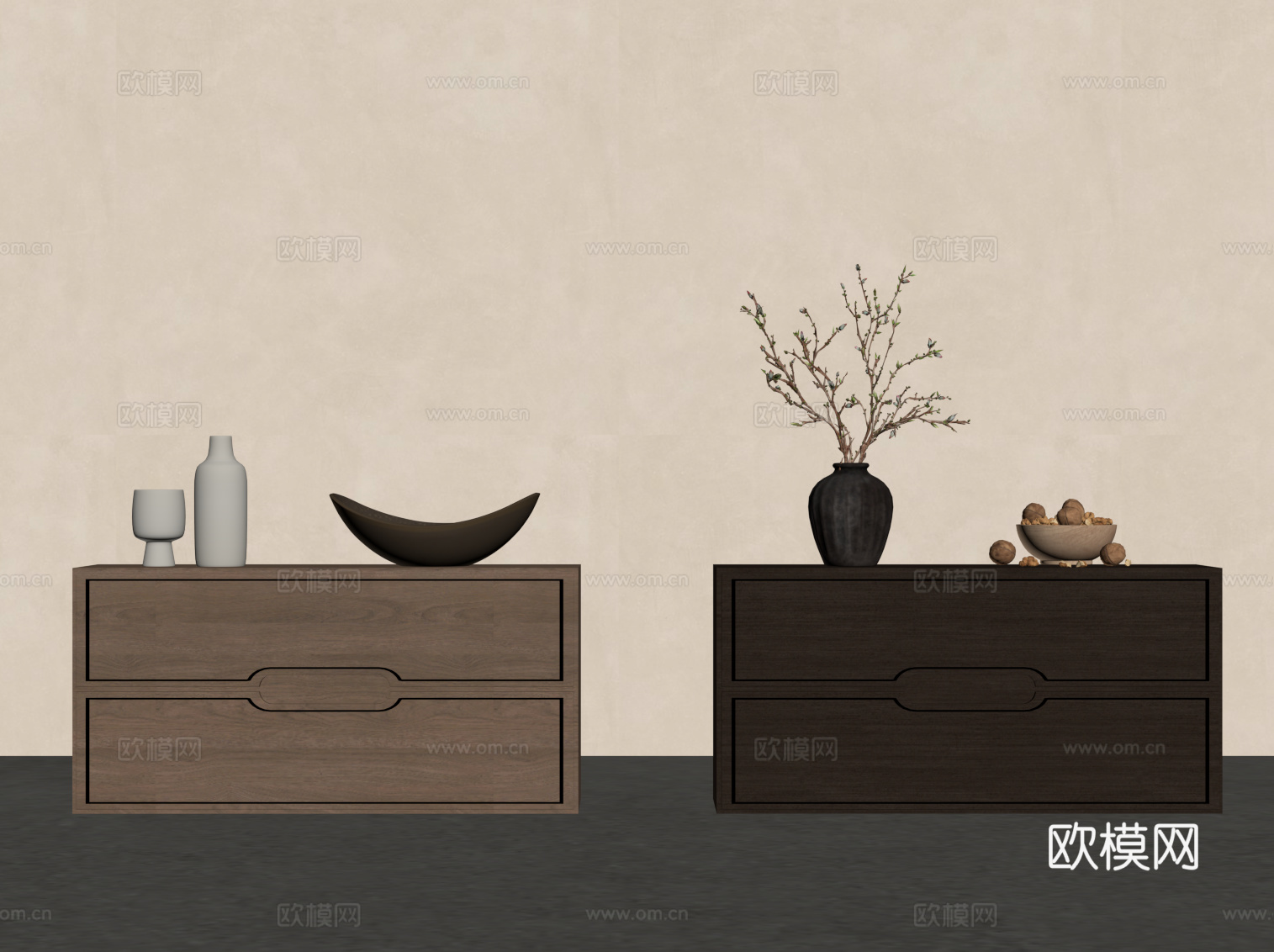 新中式床头柜 实木床头柜su模型