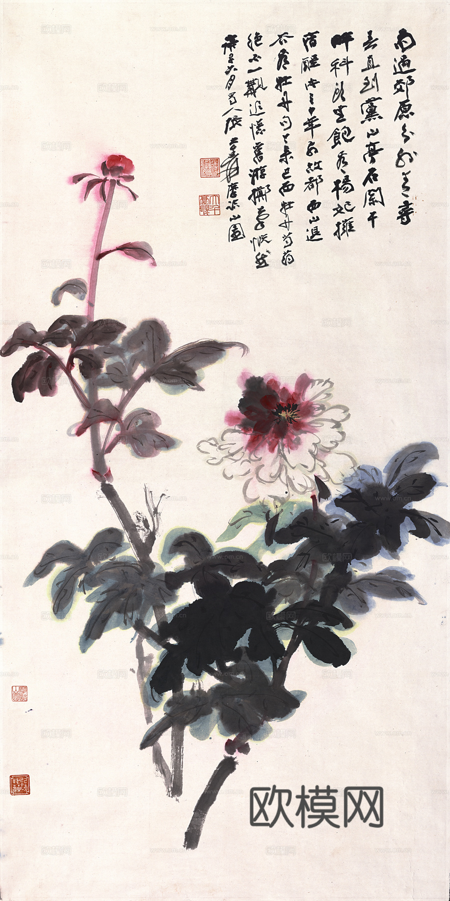 张大千绘画作品，中国近现代水墨画，写意水墨画牡丹下载