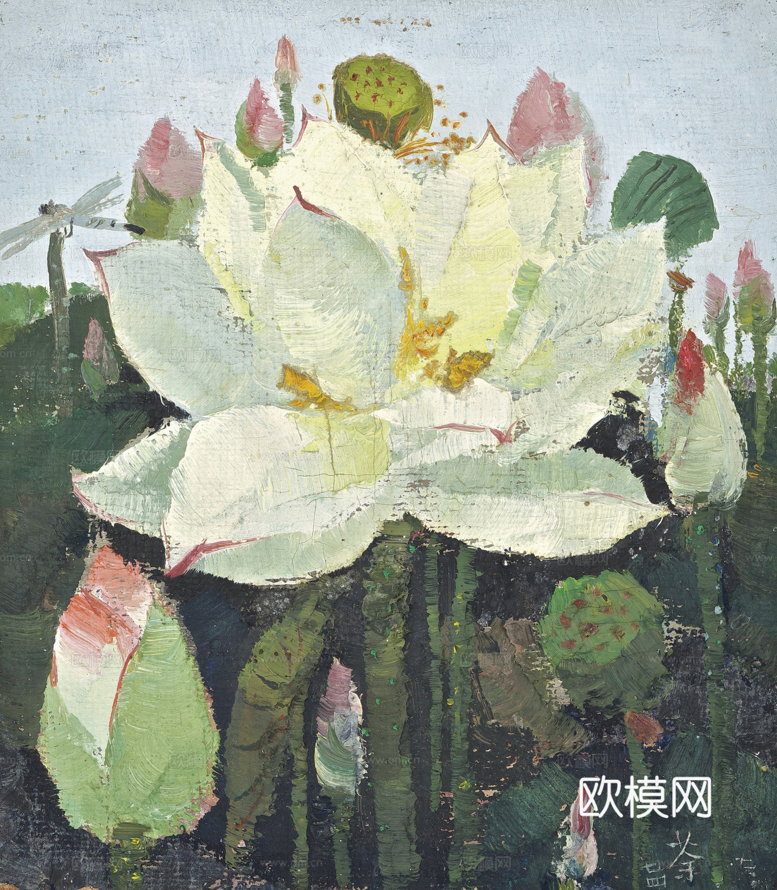 吴冠中绘画作品，写意水墨画，近现代水墨画，写意江南古镇水墨画下载