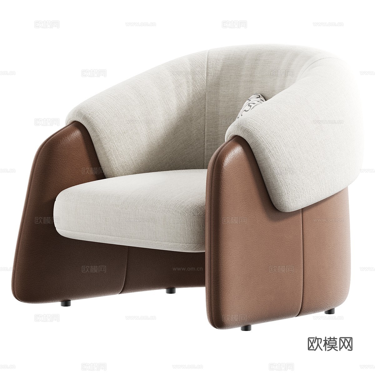 现代意式布艺皮革扶手椅3d模型下载（渲染图5）