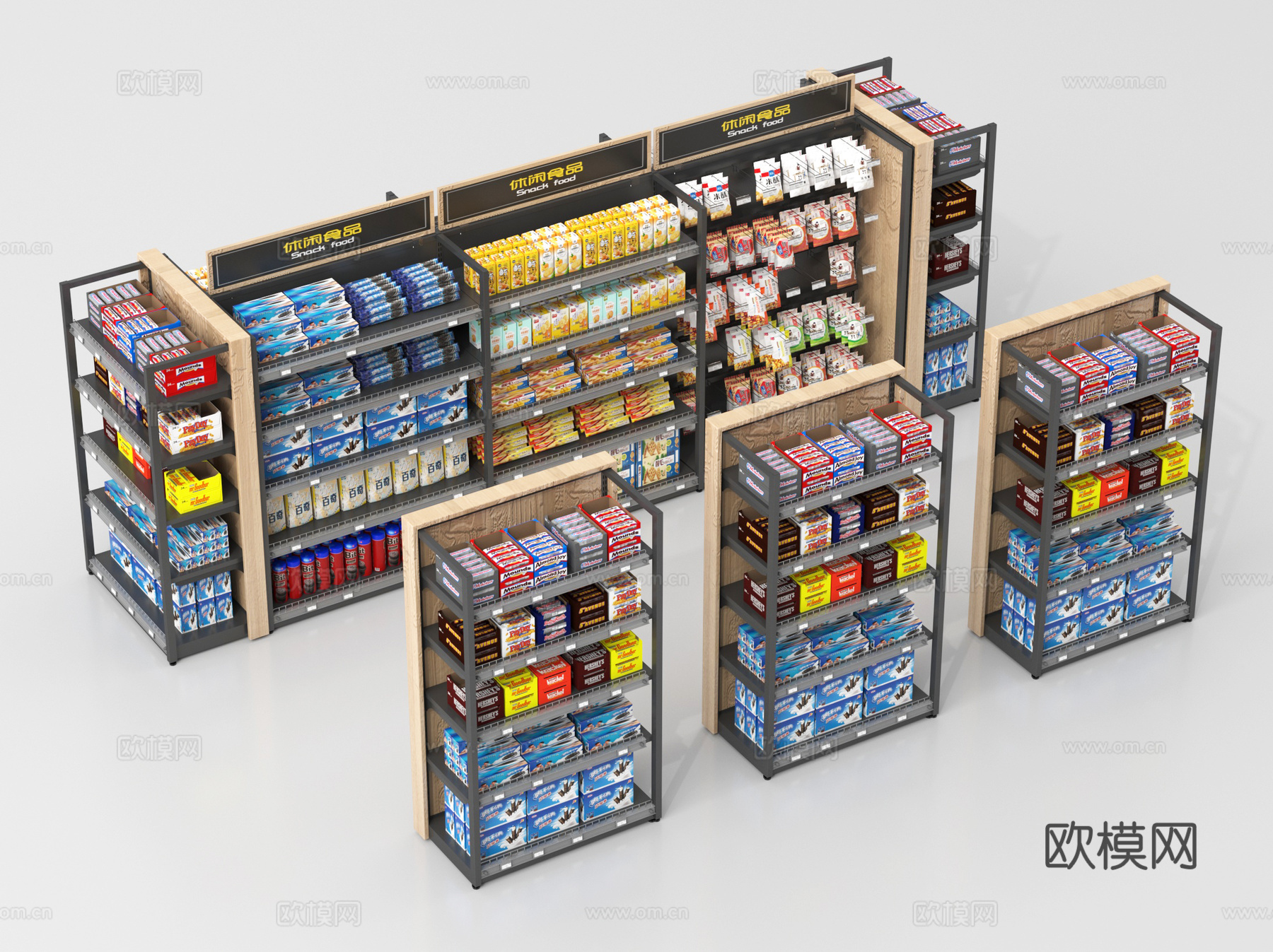 现代超市货架 食品展示货架su模型