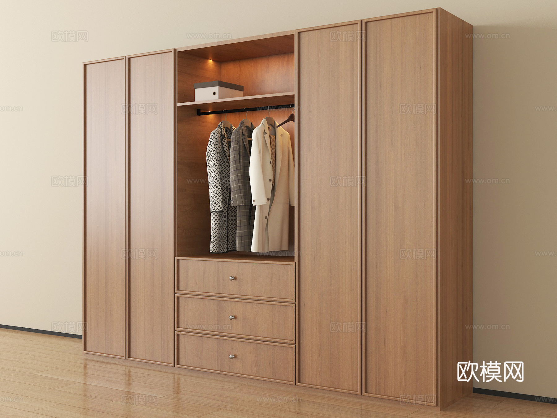 现代衣柜 木材 开放式衣柜su模型