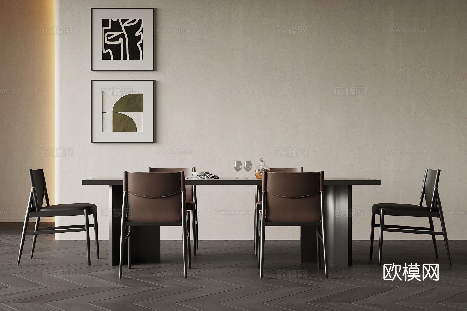 现代意式餐桌椅su模型