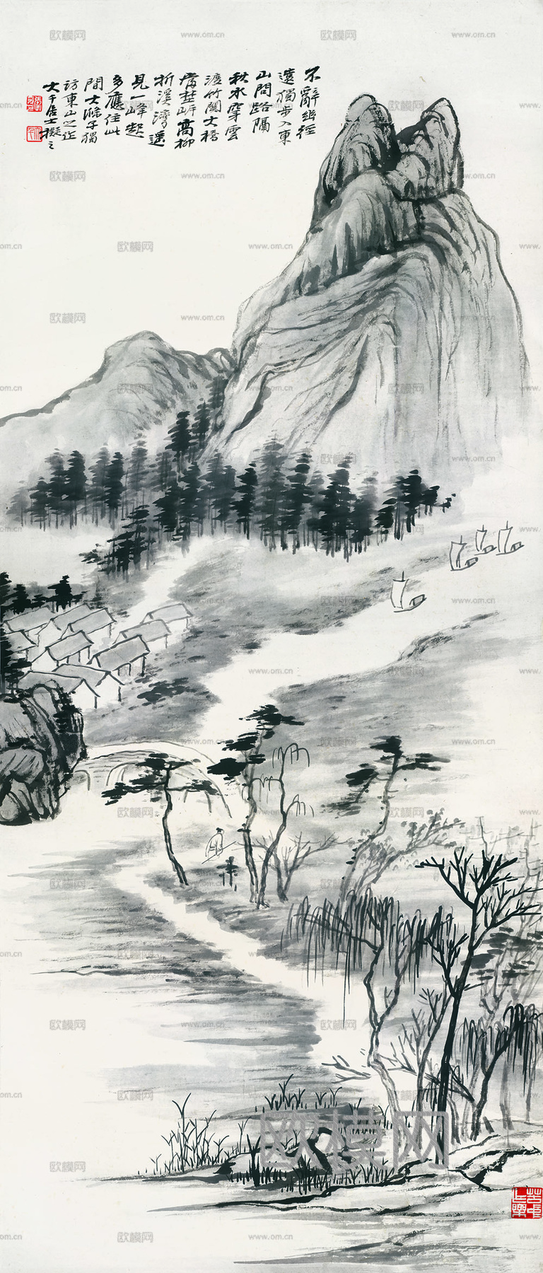 张大千绘画作品，中国近现代水墨画，写意水墨画仿大涤子山水