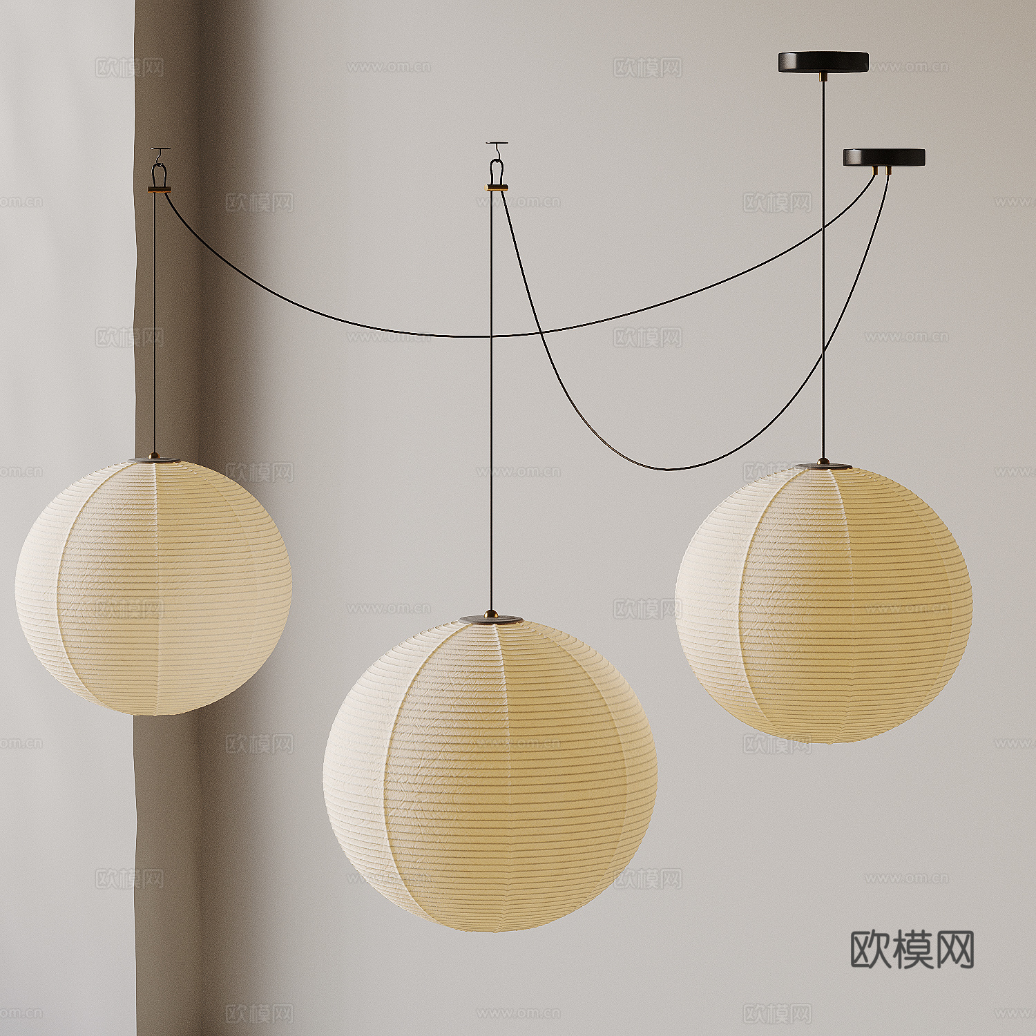 侘寂日式吊灯 野口勇吊灯 纸质吊灯 客厅吊灯 餐厅吊灯su模型