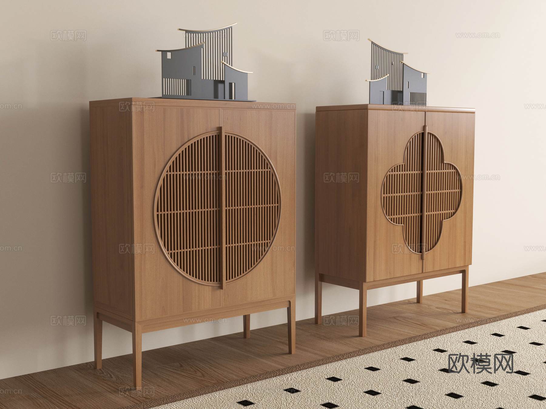 新中式玄关柜 斗柜 储物柜 装饰柜su模型