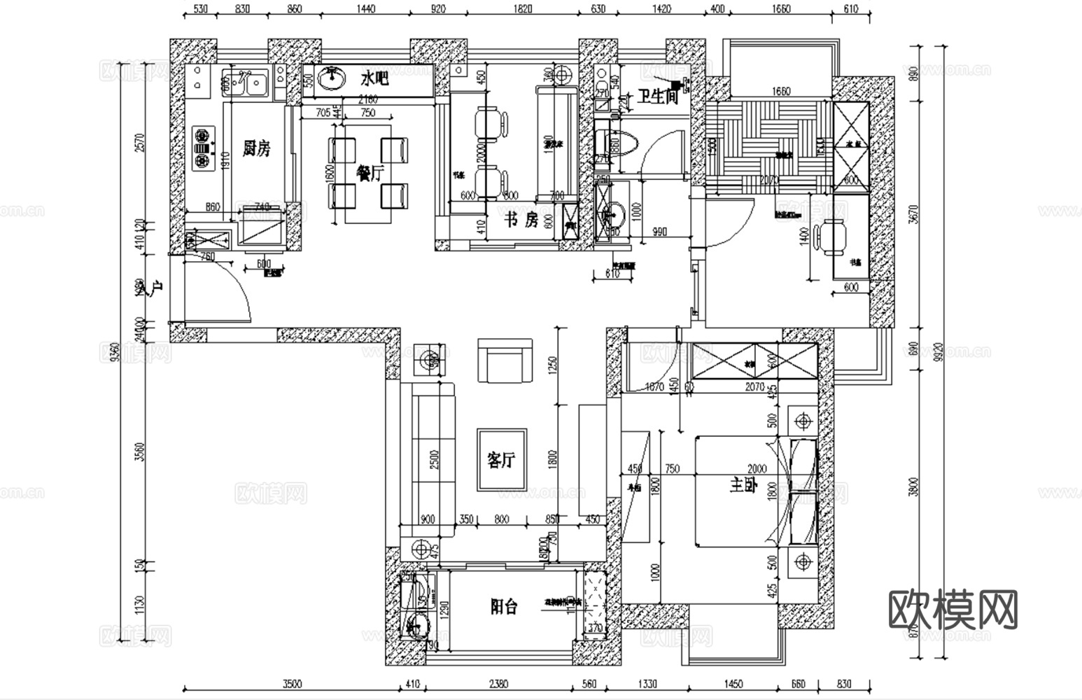 10套美式古典风格住宅样板间别墅大平层CAD施工图附效果图实cad施工图