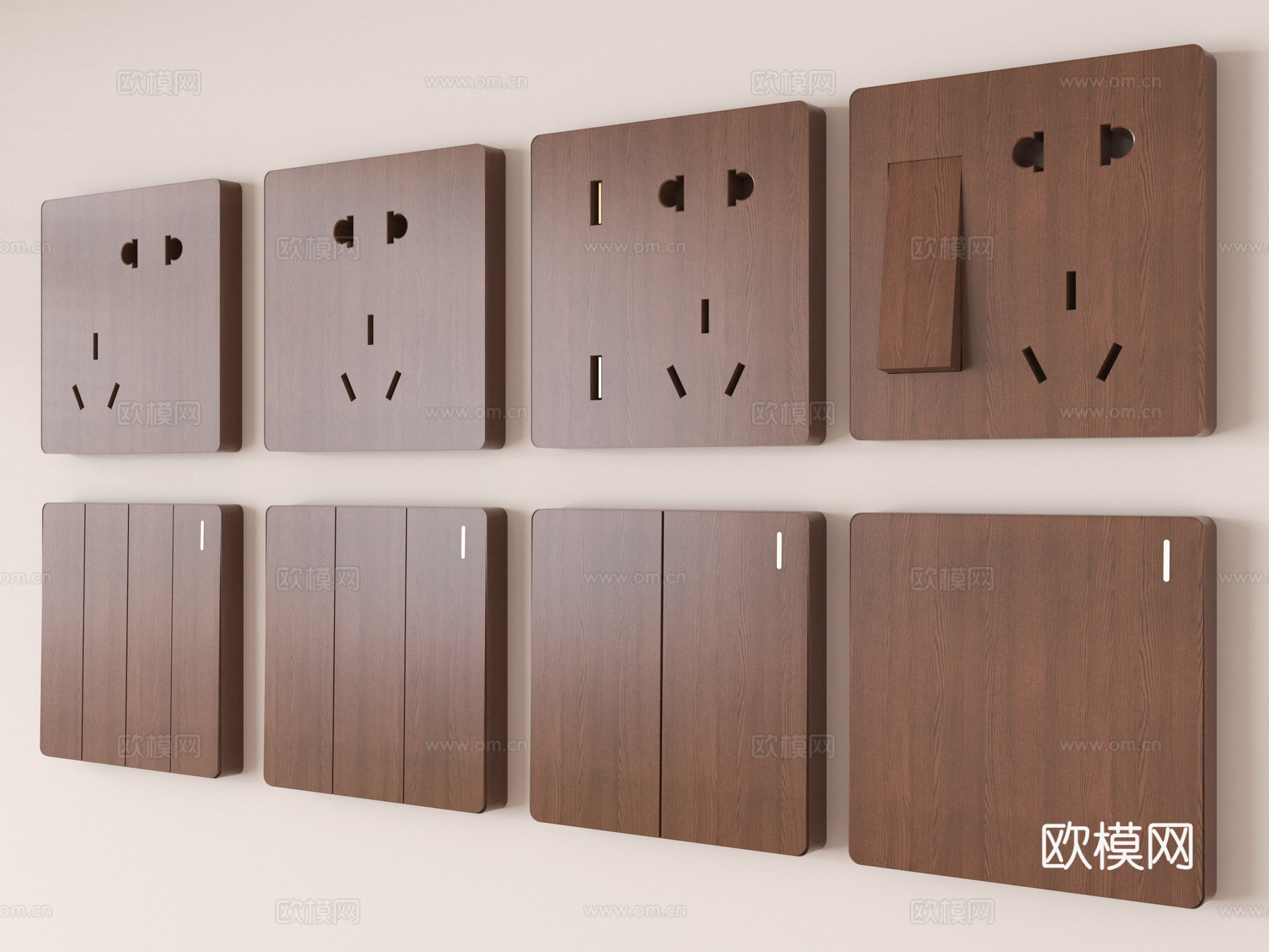 现代原木复古开关插座组合su模型